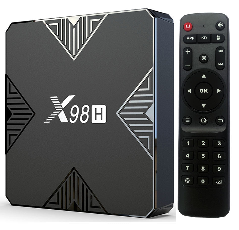 X98H Android Box 12.0 Andorid TV Box 4GB RAM 32GB ROM H618 Quad-core 64-bit ARM Cortex-A53 with Dual Wi-Fi 6.0 2.4G/5.8G, BT 5.0 Ethernet 100M 8K 3D USB 2.0 Ultra HD